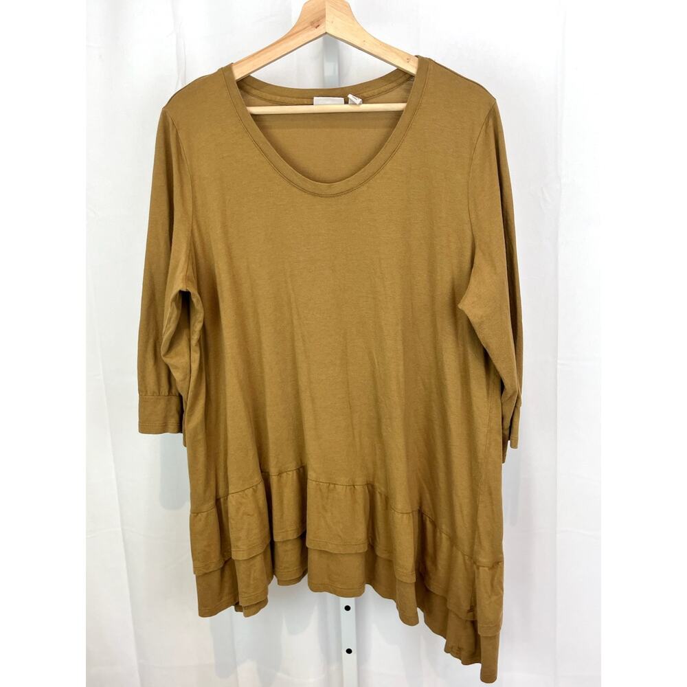 LOGO Lori Goldstein Size XL Cotton Modal Top Tiered Flounce Hem A354576 Brown
